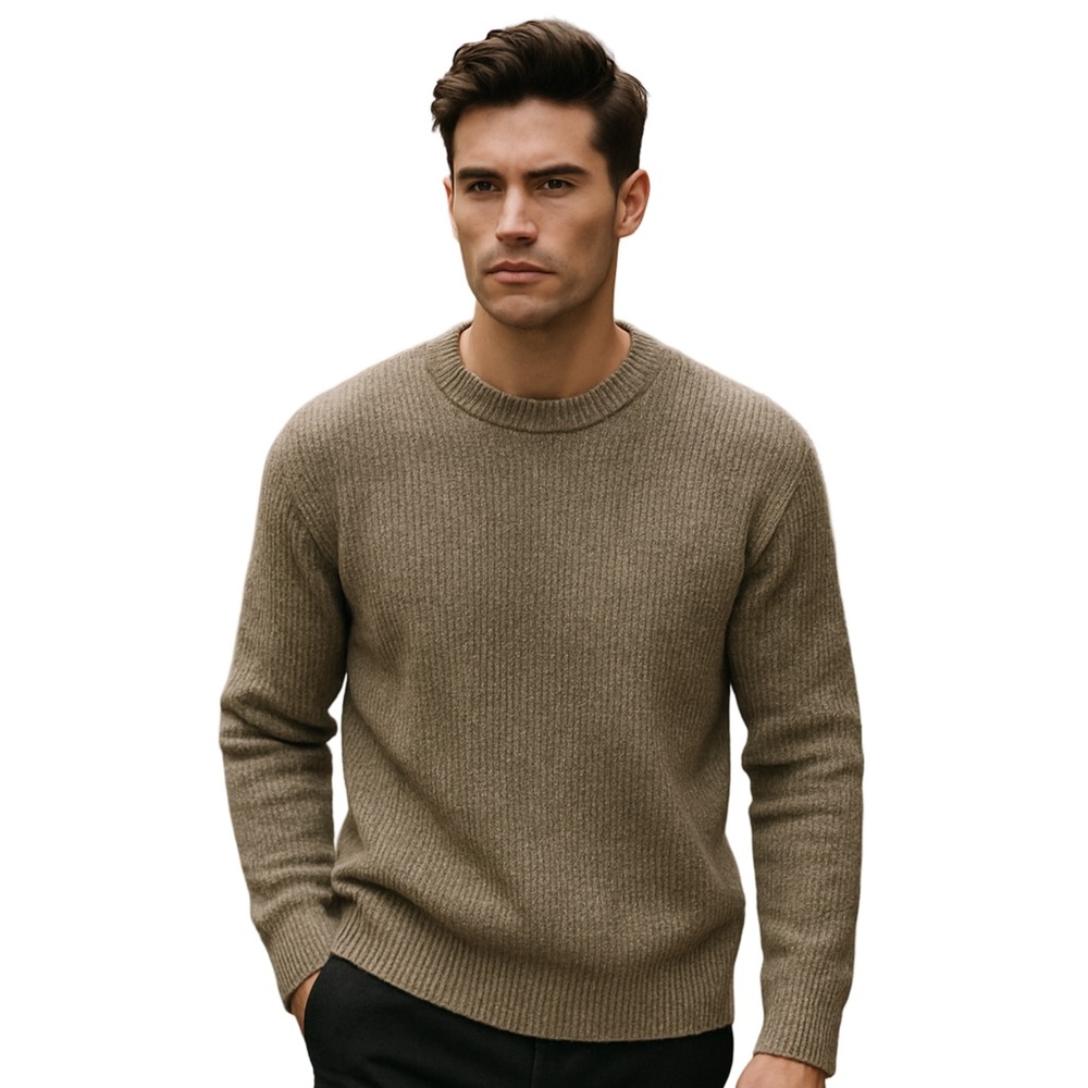 H&M Crewneck Pull Over JumperKnit Sweater In Tan Preppy Old Money Fisherman - Picture 1 of 8